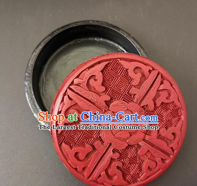 Traditional Chinese Handmade Lacquerware Carving Peony Round Box Craft Rouge Box