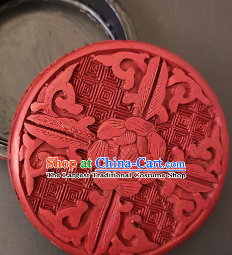 Traditional Chinese Handmade Lacquerware Carving Peony Round Box Craft Rouge Box