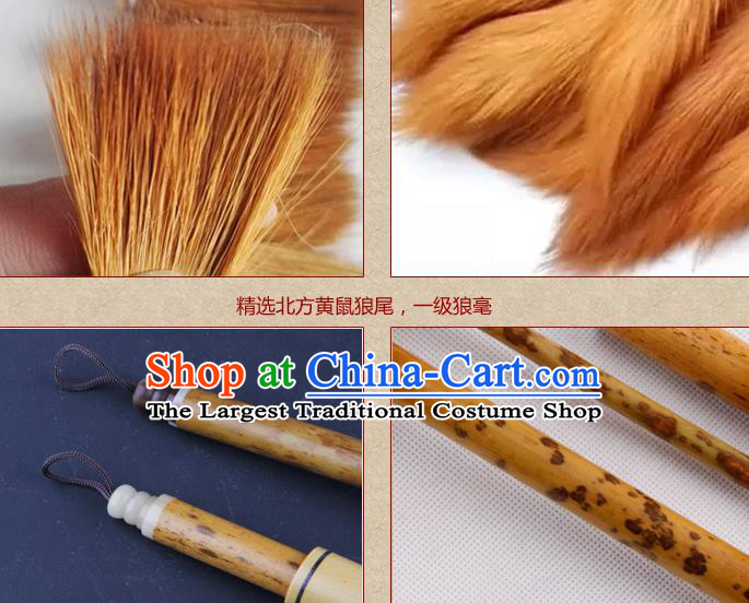 The Four Treasures of Study Mottled Bamboo Writing Brushes Chinese Calligraphy Weasel Hair Brush Pen