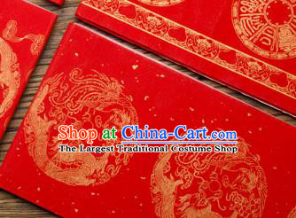 Traditional Chinese Classical Dragon Phoenix Pattern Calligraphy Red Scroll Paper Spring Festival Handmade Couplet Paper Craft