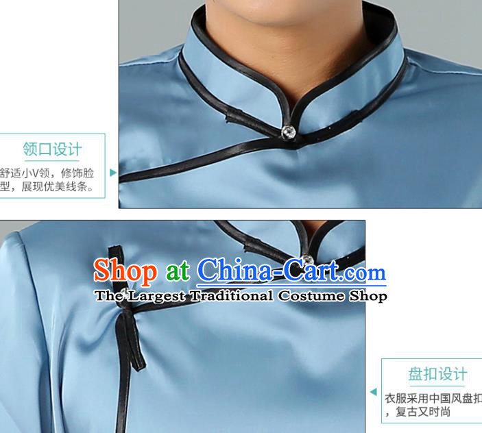 Chinese Mongol Nationality Minority Summer Blue Shirt Traditional Ethnic Upper Outer Garment Informal Costume for Men