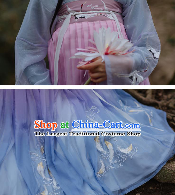 Chinese Traditional Palace Hanfu Blue Blouse and Dress Ancient Tang Dynasty Royal Princess Garment Embroidered Costumes Full Set
