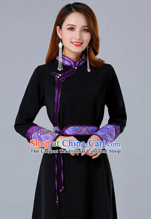 Traditional Chinese Woman Apparels Mongolian Nationality Black Dress Mongol Minority Garment Ethnic Informal Costume