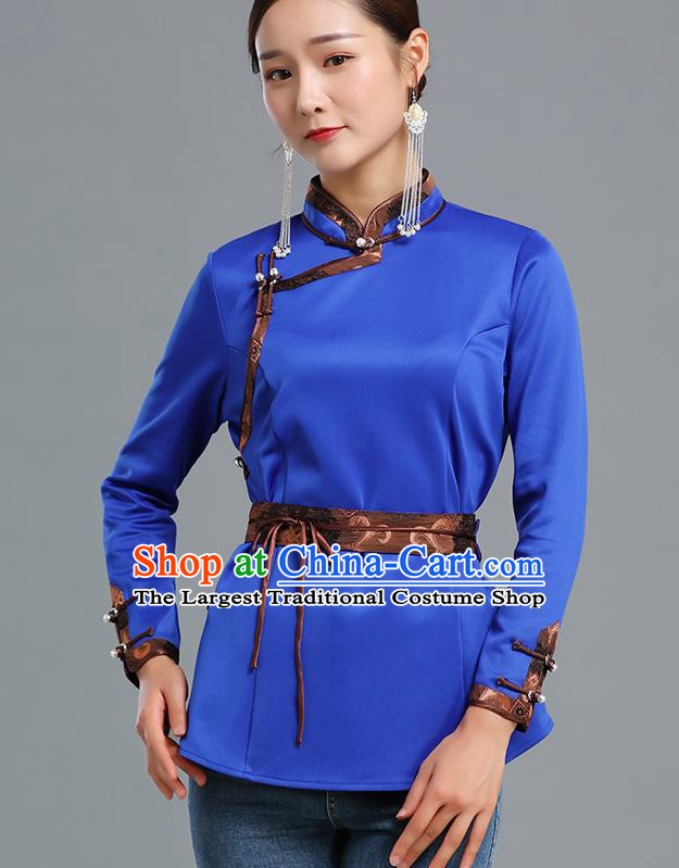 Traditional Chinese Ethnic Royalblue Blouse Woman Apparels Mongol Minority Upper Outer Garment Mongolian Nationality Informal Costume