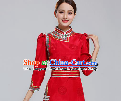 Traditional Chinese Ethnic Costume Mongol Minority Red Dress Garment Mongolian Nationality Apparels for Woman