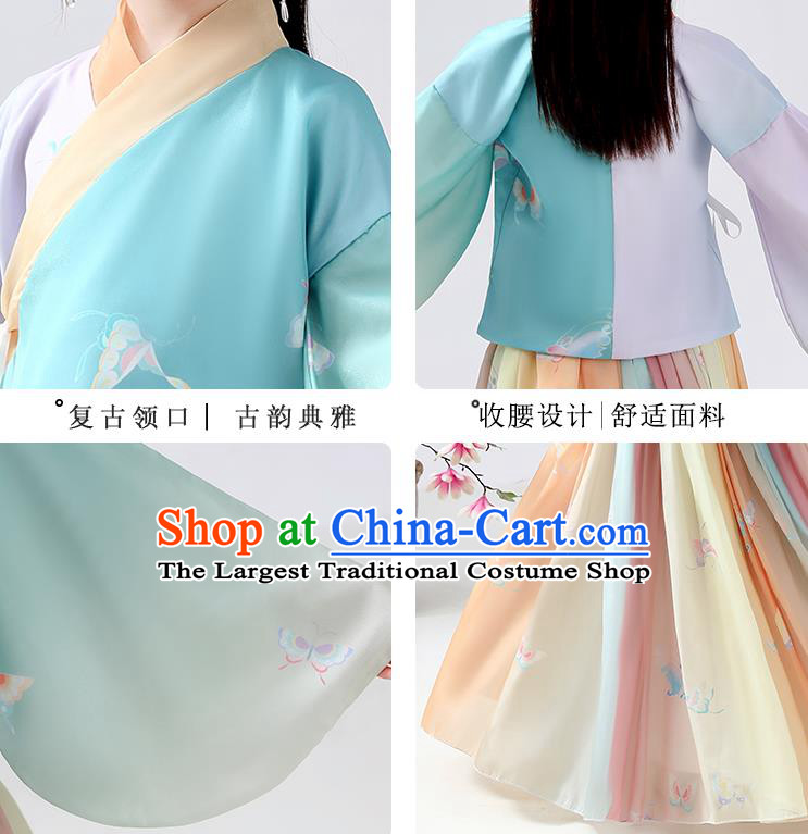 Chinese Ancient Children Butterfly Costumes Traditional Hanfu Ming Dynasty Girls Printing Blouse and Skirt for Kids