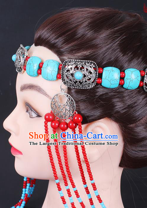 Traditional Chinese Mongol Minority Women Hair Accessories Mongolian Ethnic Dance Beads Tassel Hair Clasp