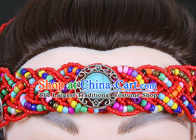 Traditional Chinese Mongol Minority Red Beads Tassel Headband Mongolian Ethnic Women Dance Hair Clasp Hair Accessories