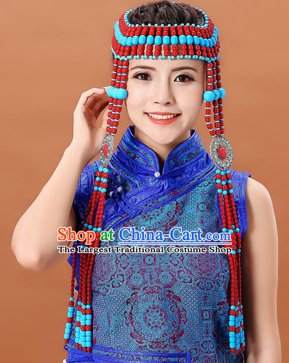 Traditional Chinese Mongol Minority Beads Long Tassel Headband Mongolian Ethnic Women Dance Hair Clasp Hair Accessories