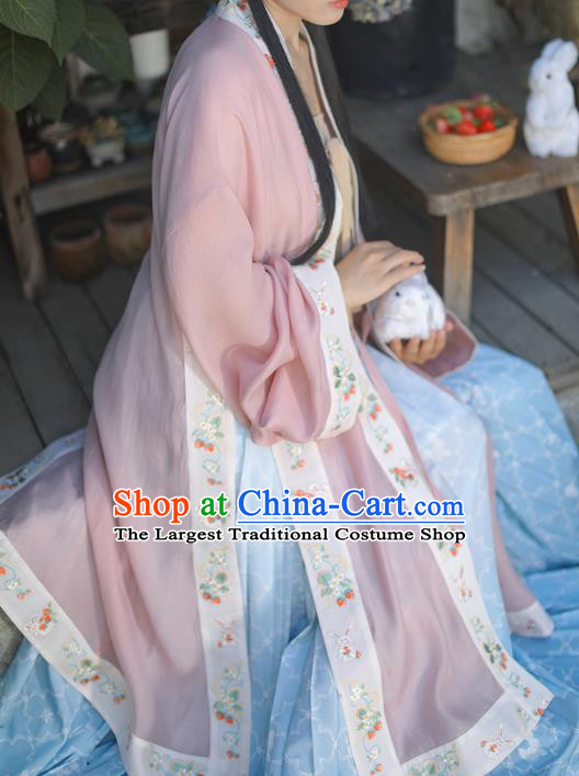 Chinese Ancient Village Girl Garment Song Dynasty Young Lady Dress Traditional BeiZi Top and Skirt Hanfu Costumes Complete Set