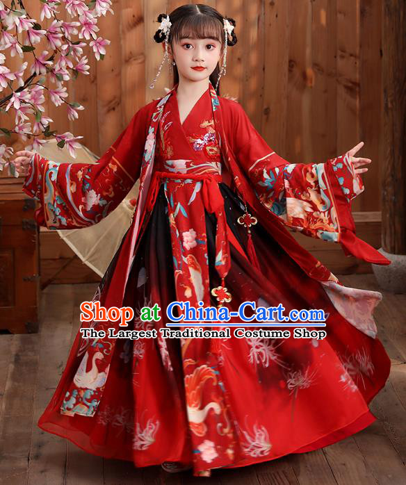 Trumpet Sleeve Fairy Embroidery Girl's Han Chinese Costume Princess Dress