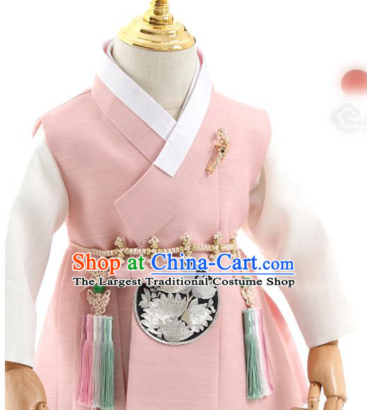 Asian Korea Children Birthday Fashion Korean Traditional Embroidered Pink Shirt and Pants Apparels Hanbok Costumes for Kids