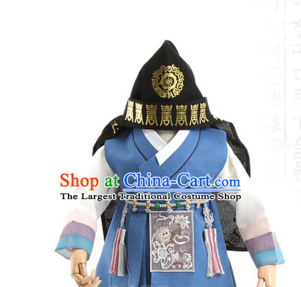 Asian Korea Traditional Embroidered Blue Shirt and Pants Children Birthday Fashion Korean Apparels Boys Hanbok Costumes for Kids