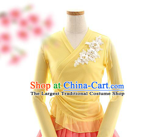 Korean Traditional Yellow Veil Blouse and Pink Skirt Korea Fashion National Dance Costumes Hanbok Apparels