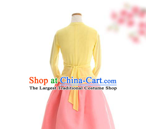 Korean Traditional Yellow Veil Blouse and Pink Skirt Korea Fashion National Dance Costumes Hanbok Apparels