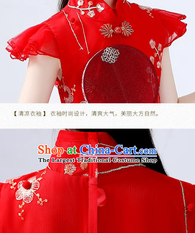 Chinese Traditional Tang Suit Red Qipao Dress Ancient Girl Costumes Stage Show Cheongsam Apparels for Kids