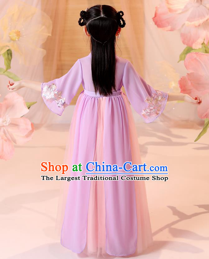 Chinese Traditional Tang Suit Lilac Hanfu Dress Ancient Song Dynasty Girl Costumes Stage Show Apparels for Kids