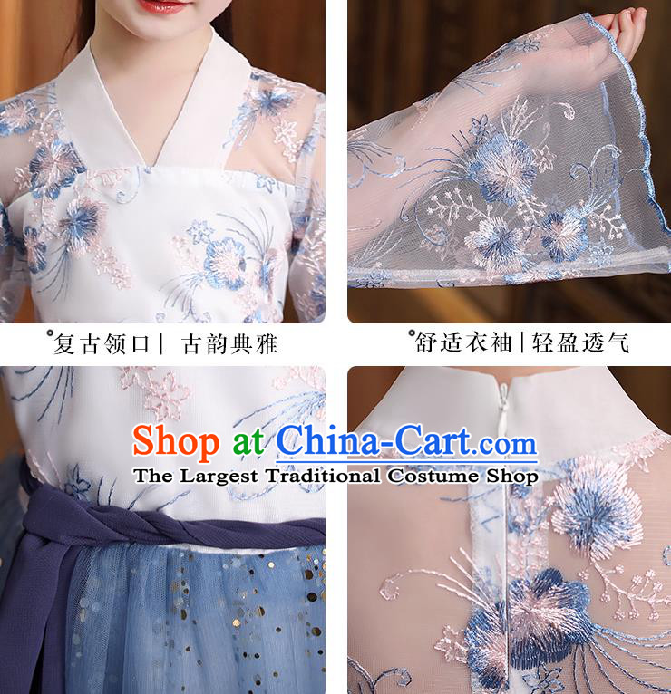 Chinese Traditional Children Hanfu Dress Apparels Ancient Princess Costumes Stage Show Girl Cape Blouse and Light Blue Skirt for Kids