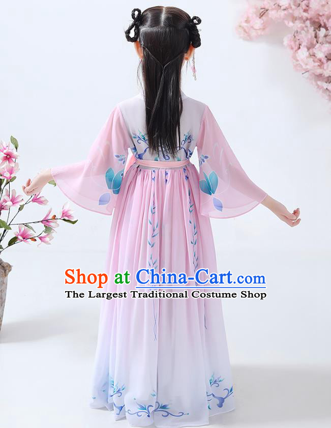 Chinese Traditional Tang Dynasty Girl Pink Hanfu Dress Ancient Princess Costumes Stage Show Apparels Flowers Cape Blouse and Skirt for Kids