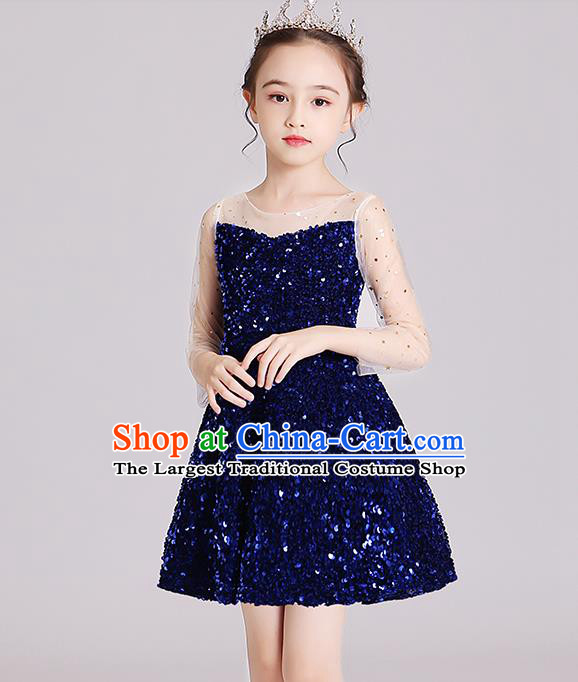 Top Grade Stage Show Royalblue Short Dress Children Girls Birthday Costume Compere Full Dress