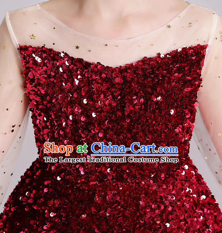 Top Grade Stage Show Red Short Dress Children Girls Birthday Costume Compere Full Dress