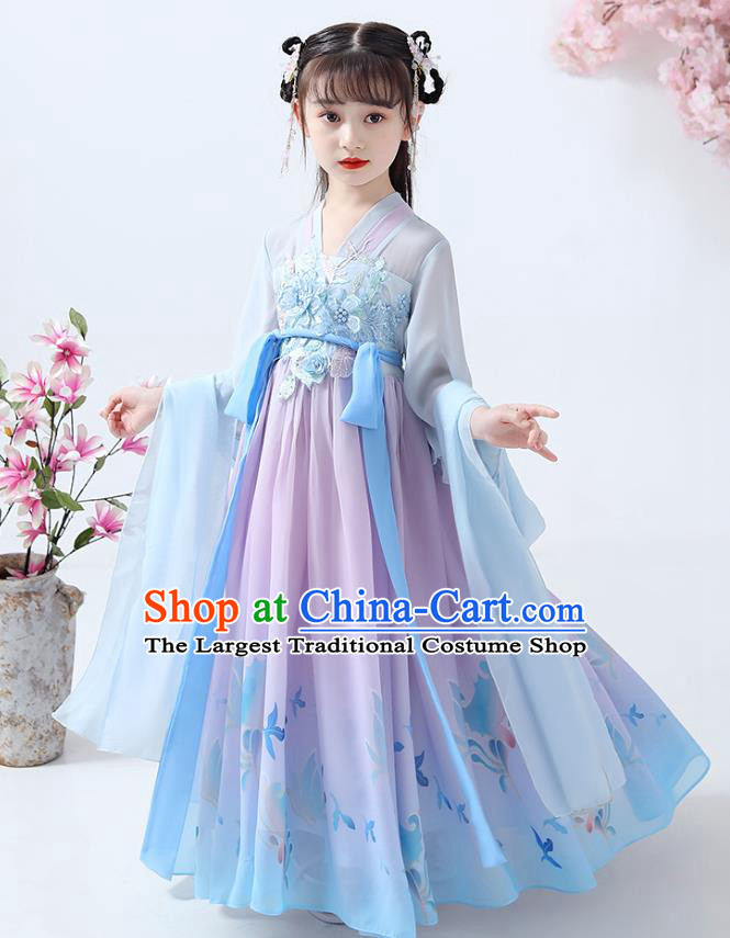 Chinese Traditional Hanfu Dress Ancient Princess Costumes Stage Show Girl Apparels Cape Blouse and Pink Skirt for Kids