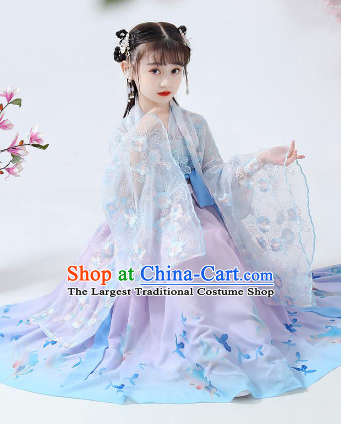 Chinese Traditional Hanfu Dress Ancient Princess Costumes Stage Show Girl Apparels Cape Blouse and Pink Skirt for Kids