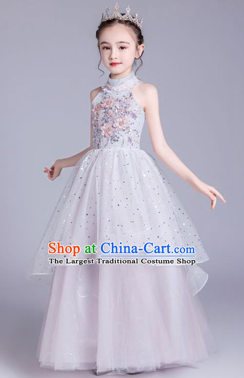 Top Grade Stage Show Princess Dress Girls Birthday Costume Children Compere Pink Veil Full Dress