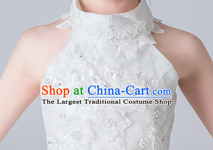 Professional Stage Show White Veil Bubble Dress Girls Birthday Costume Children Top Grade Compere Short Full Dress