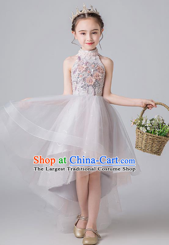 Professional Stage Show Catwalks Compere Veil Dress Birthday Costume Children Top Grade Flower Girls Full Dress