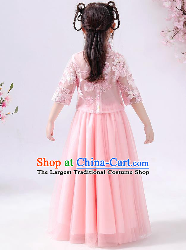 Chinese Traditional Tang Suit Pink Blouse and Skirt Qipao Dress Ancient Girl Costumes Stage Show Cheongsam Apparels for Kids