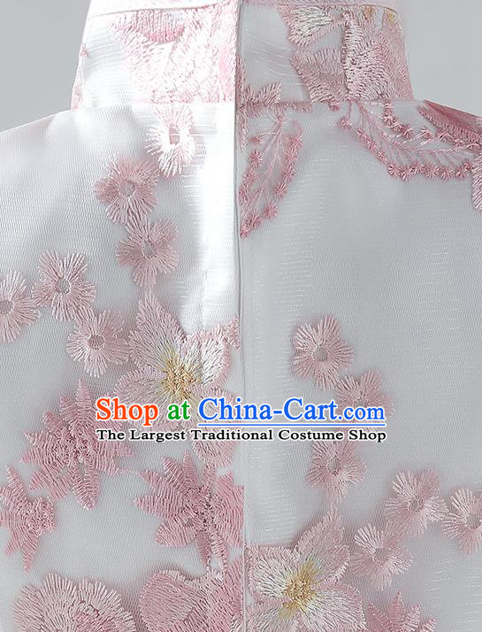 Chinese Traditional Tang Suit Bubble Qipao Dress Girl Costumes Stage Show Veil Cheongsam Apparels for Kids