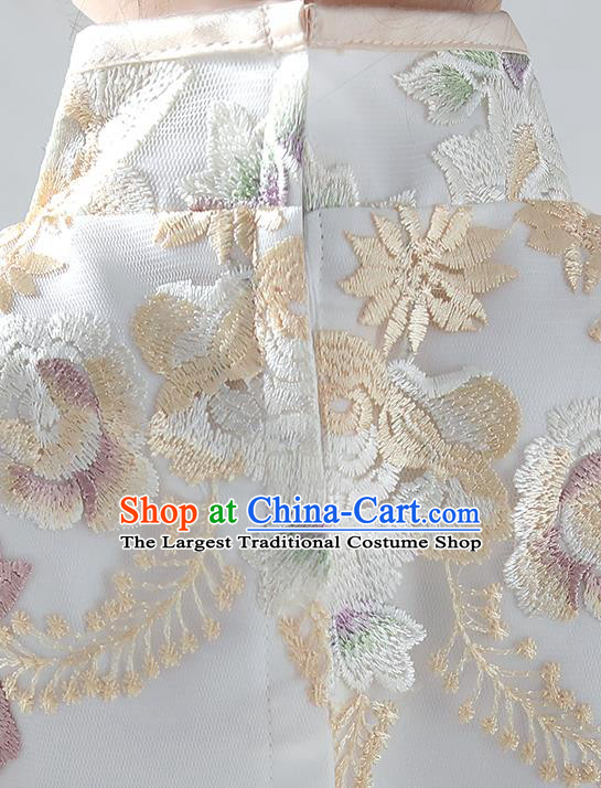 Chinese Traditional Tang Suit White Bubble Qipao Dress Girl Costumes Stage Show Veil Cheongsam Apparels for Kids