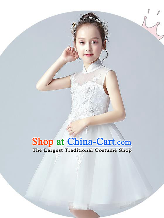 Top Grade Birthday Short Full Dress Children Compere Costume Stage Show Girls Catwalks White Veil Bubble Dress