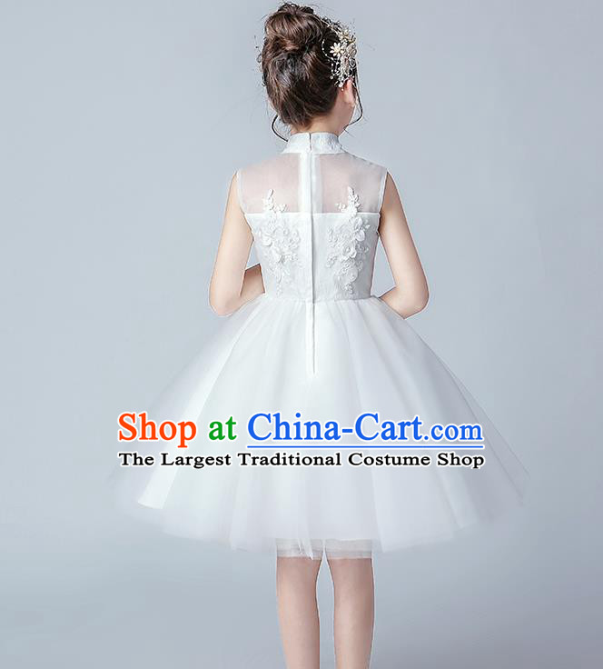 Top Grade Birthday Short Full Dress Children Compere Costume Stage Show Girls Catwalks White Veil Bubble Dress