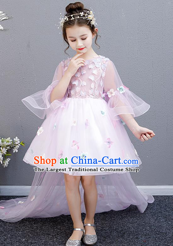 Top Grade Birthday Trailing Full Dress Children Compere Costume Stage Show Girls Catwalks Pink Veil Dress