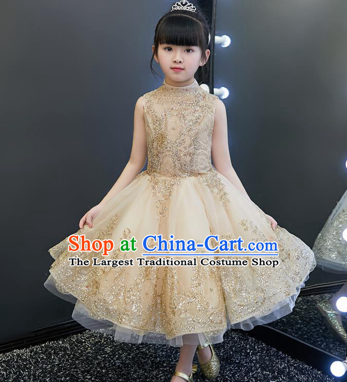 Top Grade Catwalks Light Yellow Full Dress Children Birthday Costume Stage Show Girls Compere Short Bubble Dress