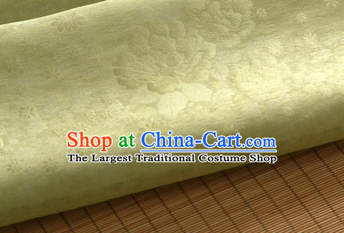 Asian Korea Classical Peony Flowers Pattern Yellow Silk Fabric Korean Fashion Drapery Traditional Hanbok Material