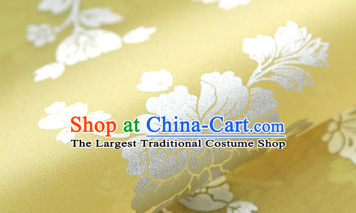 Asian Korea Classical Peony Pattern Light Yellow Silk Fabric Korean Traditional Fashion Drapery Hanbok Material
