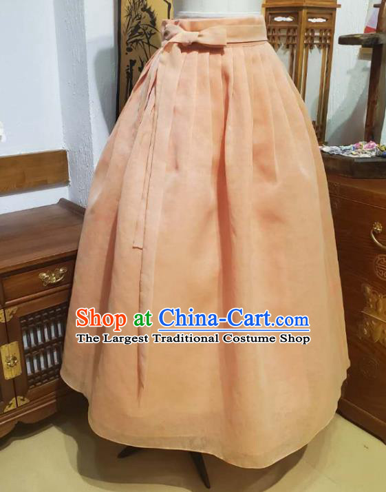 Korean Traditional Olive Green Blouse and Orange Dress Asian Korea National Fashion Costumes Hanbok Women Informal Apparels