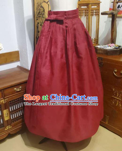 Korean Mother Traditional Black Blouse and Wine Red Dress Asian Korea National Fashion Costumes Hanbok Women Informal Apparels