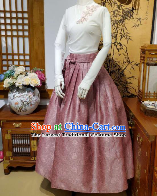 Korean Traditional Dance Blouse and Pink Bust Skirt Asian Korea National Fashion Costumes Women Hanbok Apparels