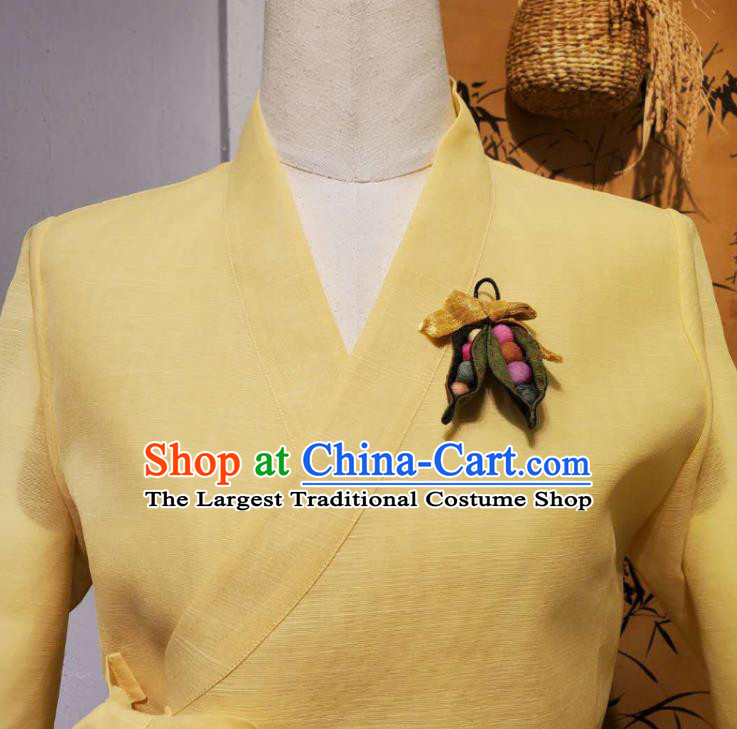 Korean Traditional Female Yellow Blouse and Blue Bust Skirt Asian Korea National Fashion Costumes Women Hanbok Apparels