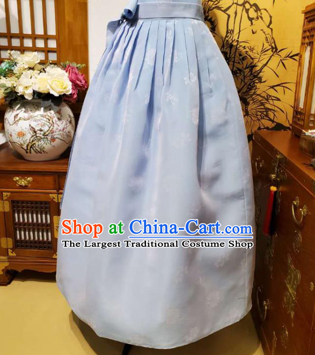 Korean Traditional Female Yellow Blouse and Blue Bust Skirt Asian Korea National Fashion Costumes Women Hanbok Apparels