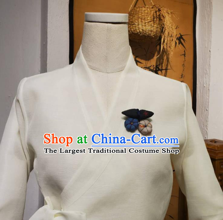 Korean Traditional Female White Blouse and Navy Bust Skirt Asian Korea National Fashion Costumes Women Hanbok Informal Apparels