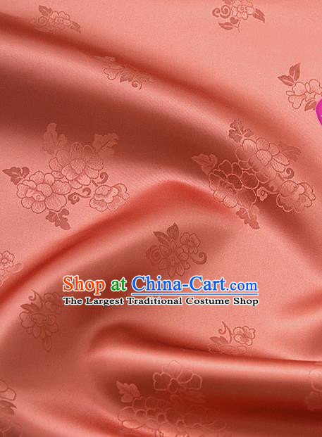 Traditional Korean Classical Roses Pattern Watermelon Red Satin Drapery Hanbok Material Asian Korea Fashion Silk Fabric