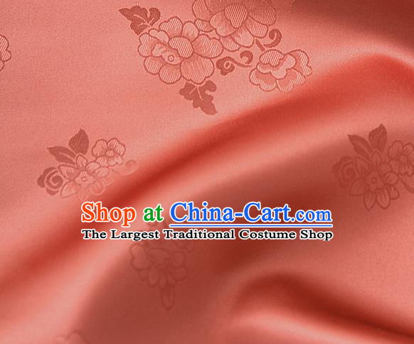Traditional Korean Classical Roses Pattern Watermelon Red Satin Drapery Hanbok Material Asian Korea Fashion Silk Fabric