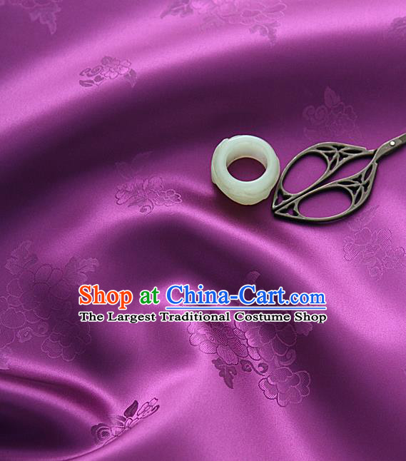Traditional Korean Classical Roses Pattern Purple Satin Drapery Hanbok Material Asian Korea Fashion Silk Fabric