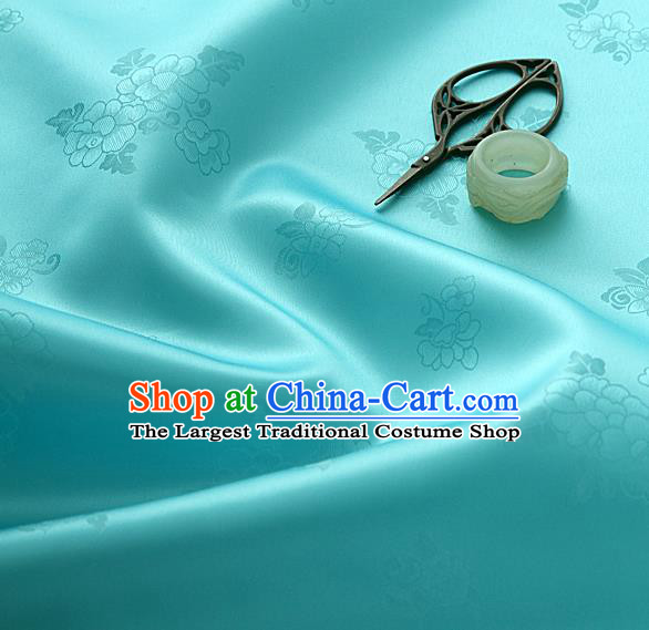 Traditional Korean Classical Roses Pattern Light Blue Satin Drapery Hanbok Material Asian Korea Fashion Silk Fabric