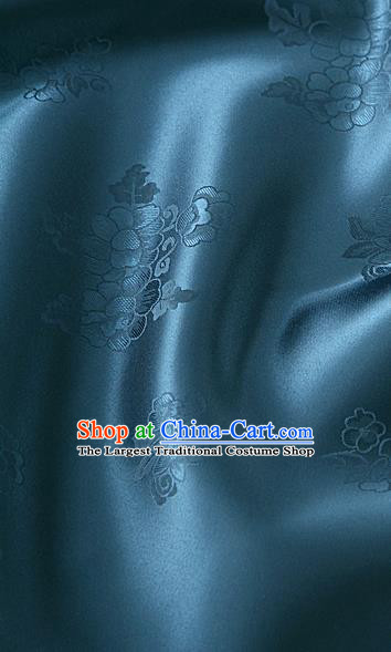 Traditional Korean Classical Roses Pattern Navy Satin Drapery Hanbok Material Asian Korea Fashion Silk Fabric